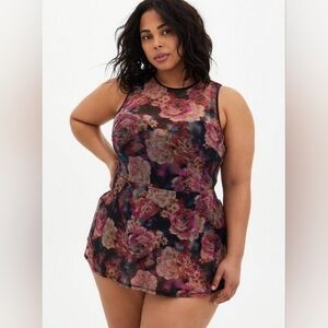 Torrid Colorful Floral Underwire Mesh Overlay Swim Dress Women's Plus Size 3X